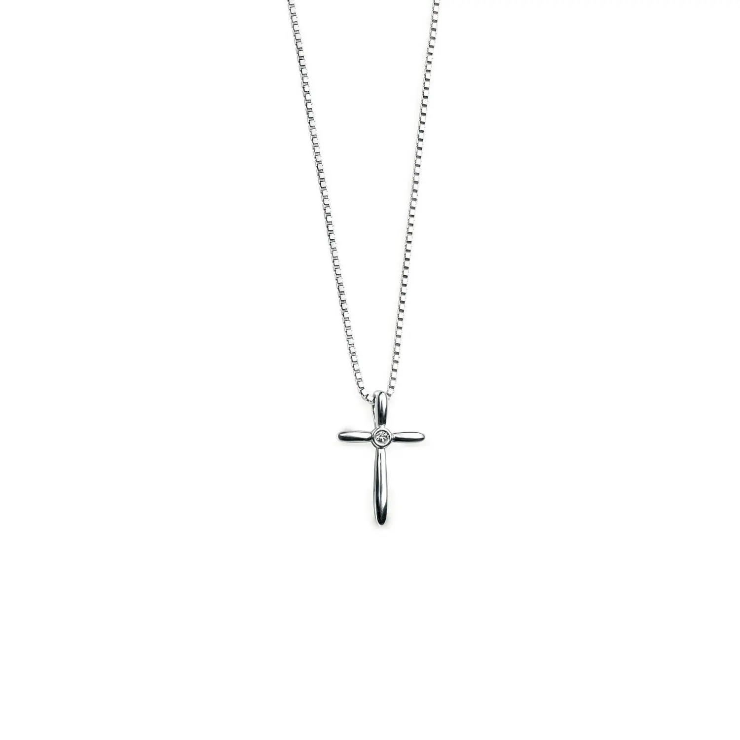 D for Diamond Silver & Diamond Rounded Cross Necklace