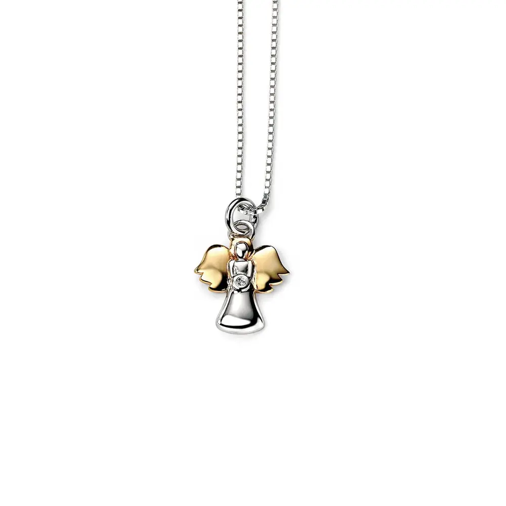 D for Diamond Silver & Gold Angel Necklace