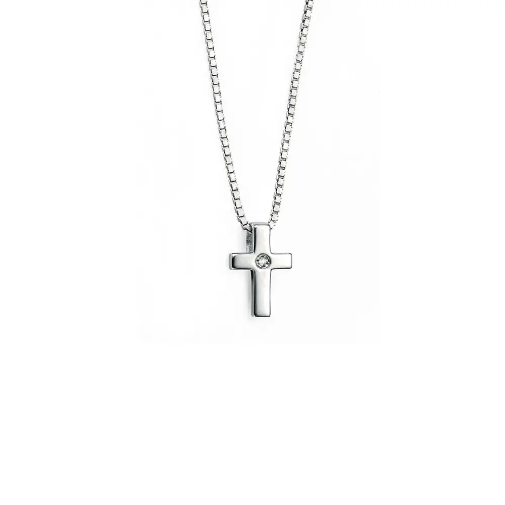 D for Diamond Silver Cross Necklace