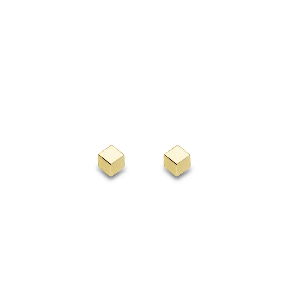 Yellow Gold Cube Stud Earrings - 4mm