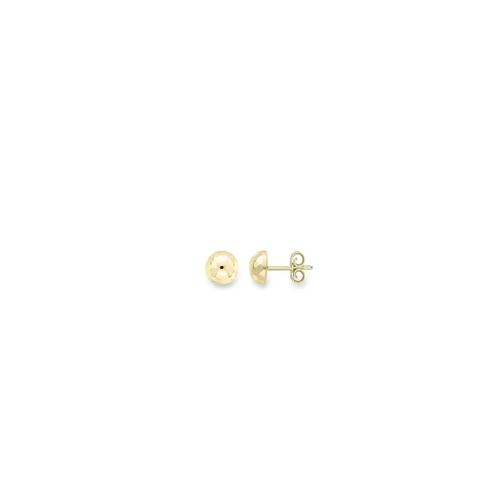 Yellow Gold Diamond-Cut Button Stud Earrings - 7mm