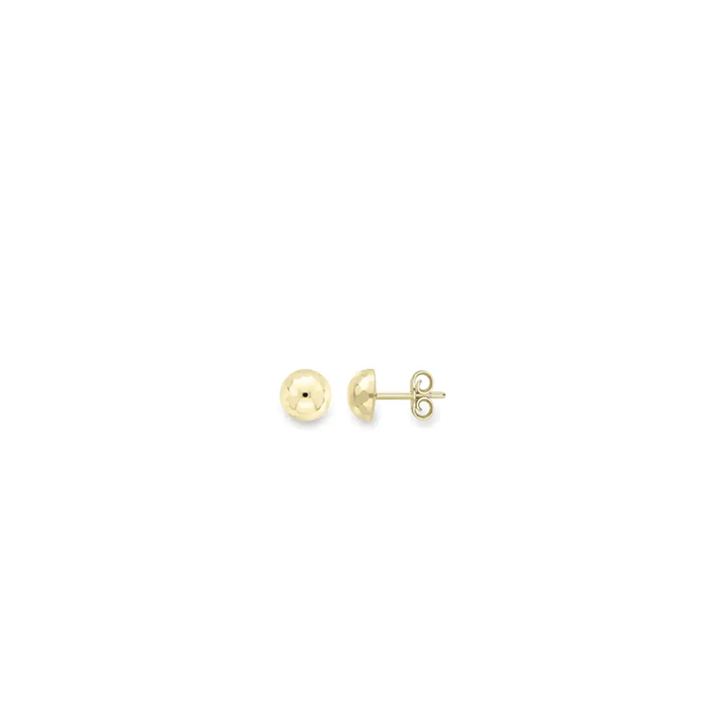 Yellow Gold Diamond-Cut Button Stud Earrings - 8mm