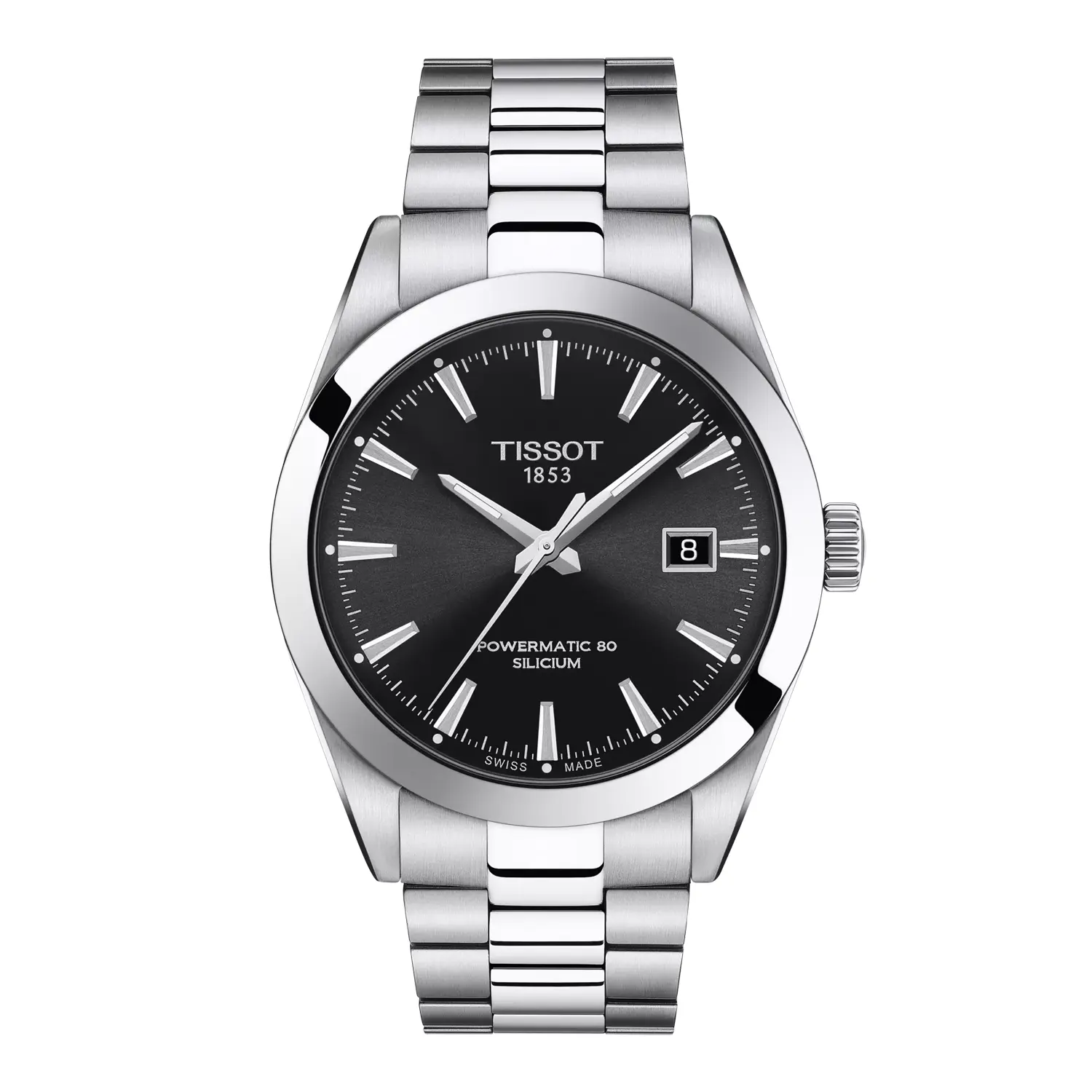 Tissot Gentleman Powermatic 80 Silicium Stainless Steel Watch - Black Dial