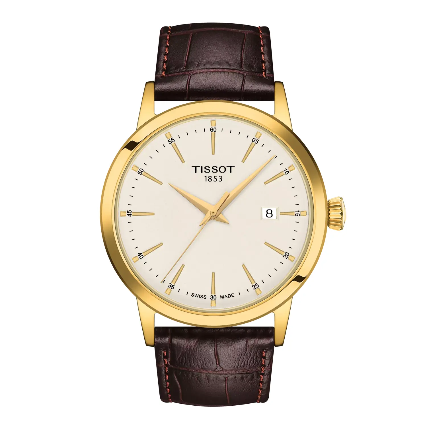 Tissot Classic Dream Stainless Steel Watch - Gold with Brown Strap