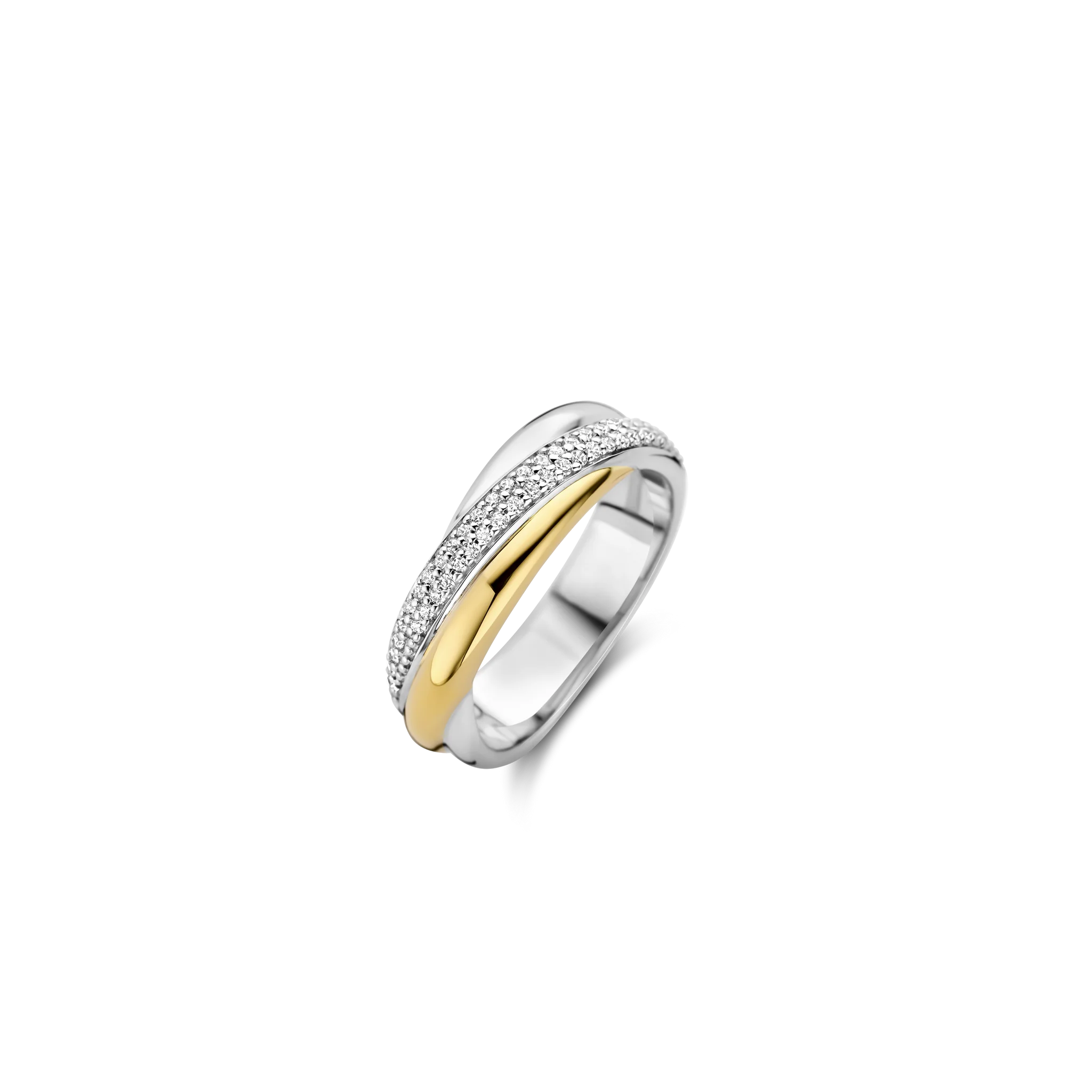 Ti Sento Two-Tone CZ Crossover Ring