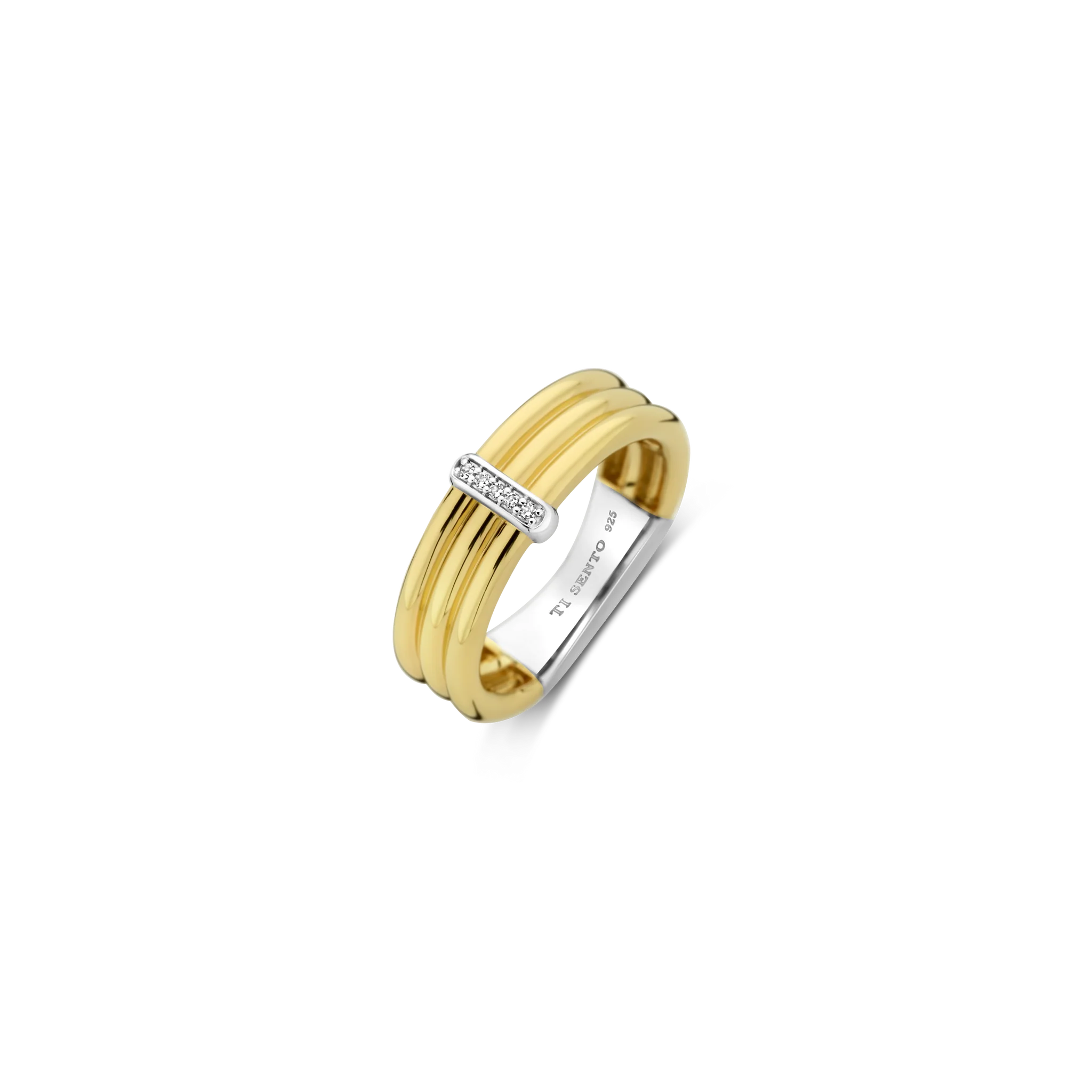 Ti Sento Gold Triple Band Ring with CZ Bar