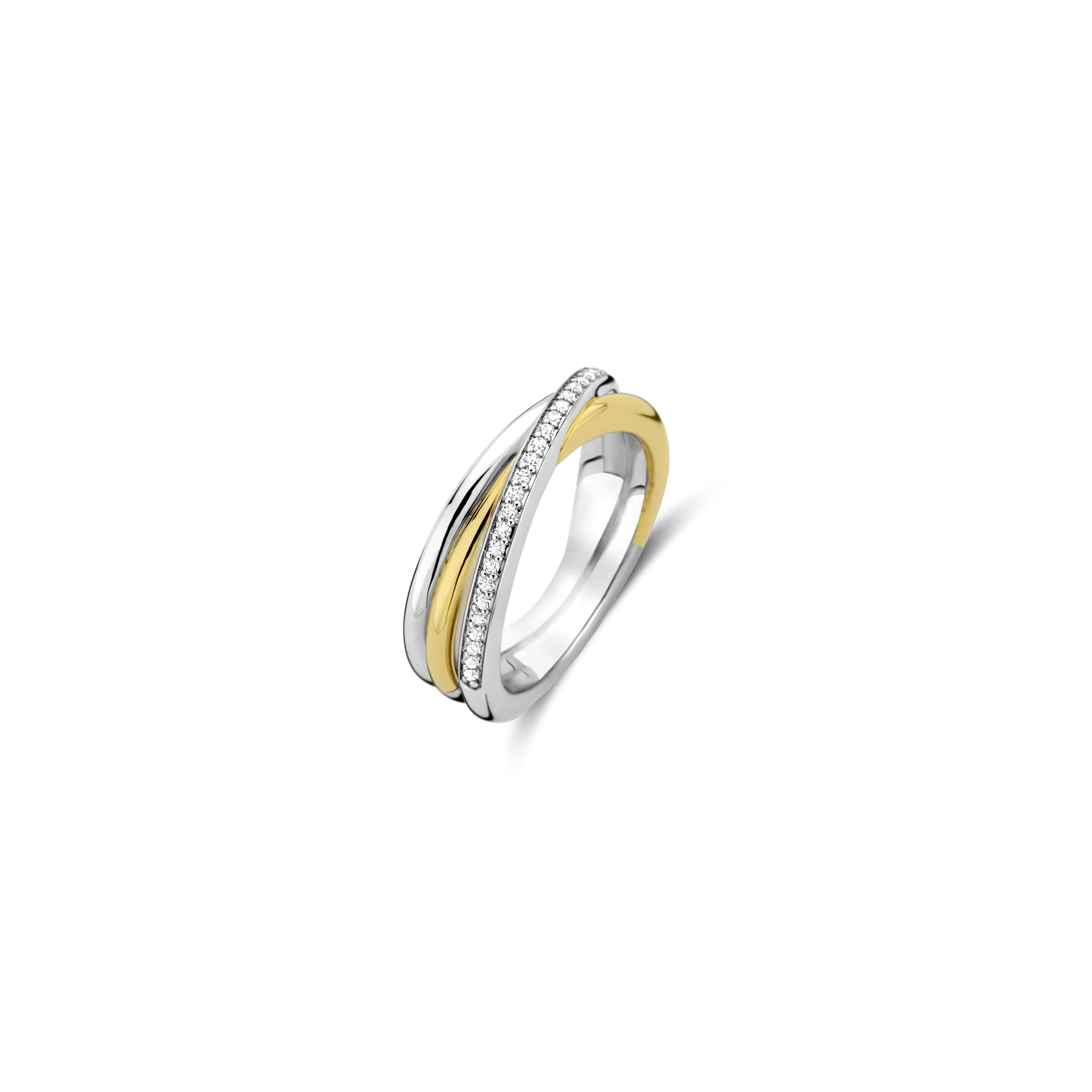 Ti Sento Two-Tone CZ Slim Crossover Ring