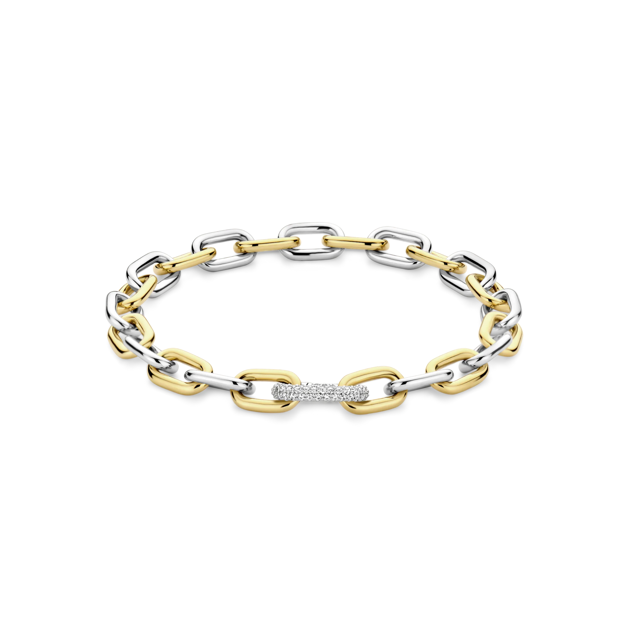 Ti Sento Two-Tone Open Link Bracelet with CZ-Set Clasp