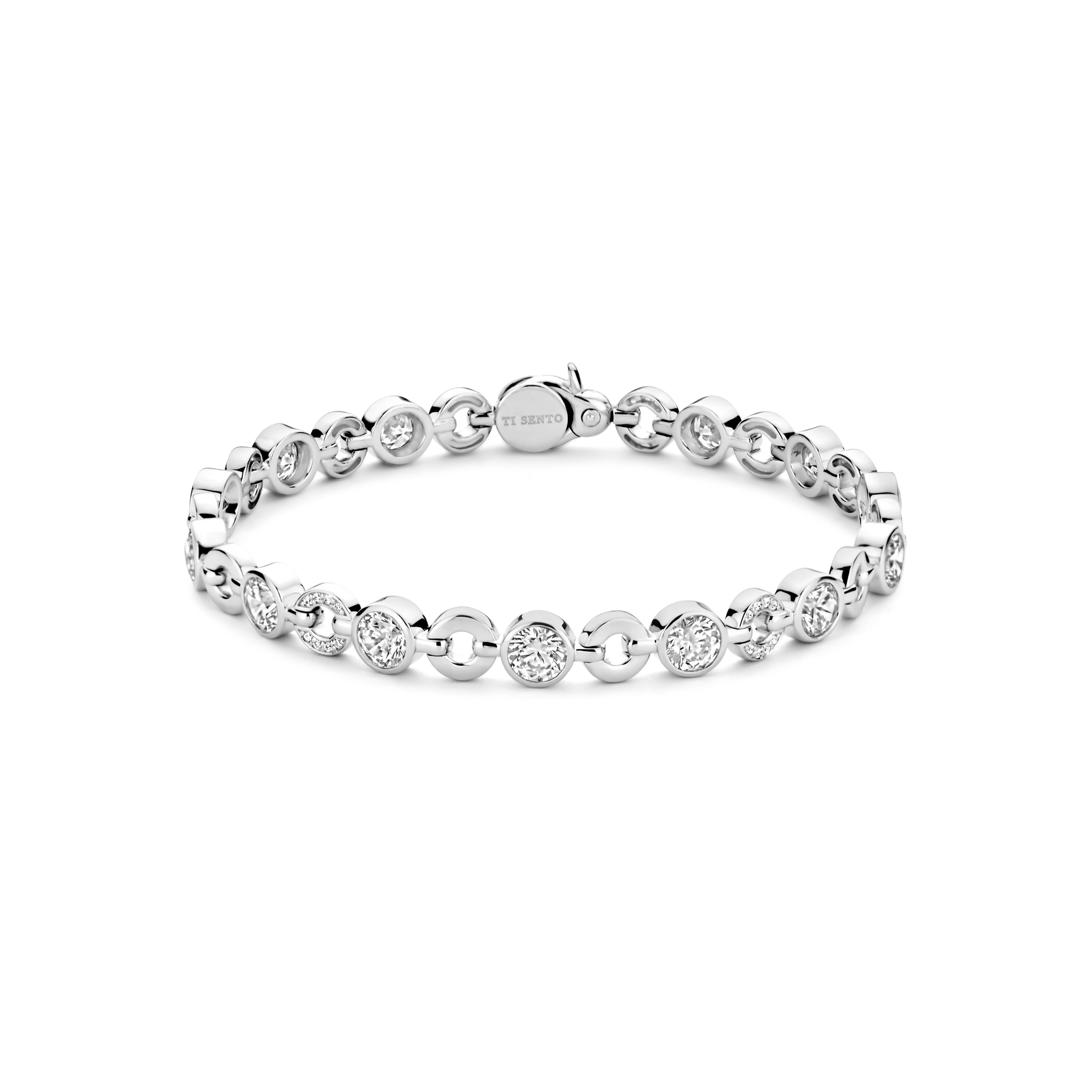 Ti Sento Silver CZ Round Link Bracelet