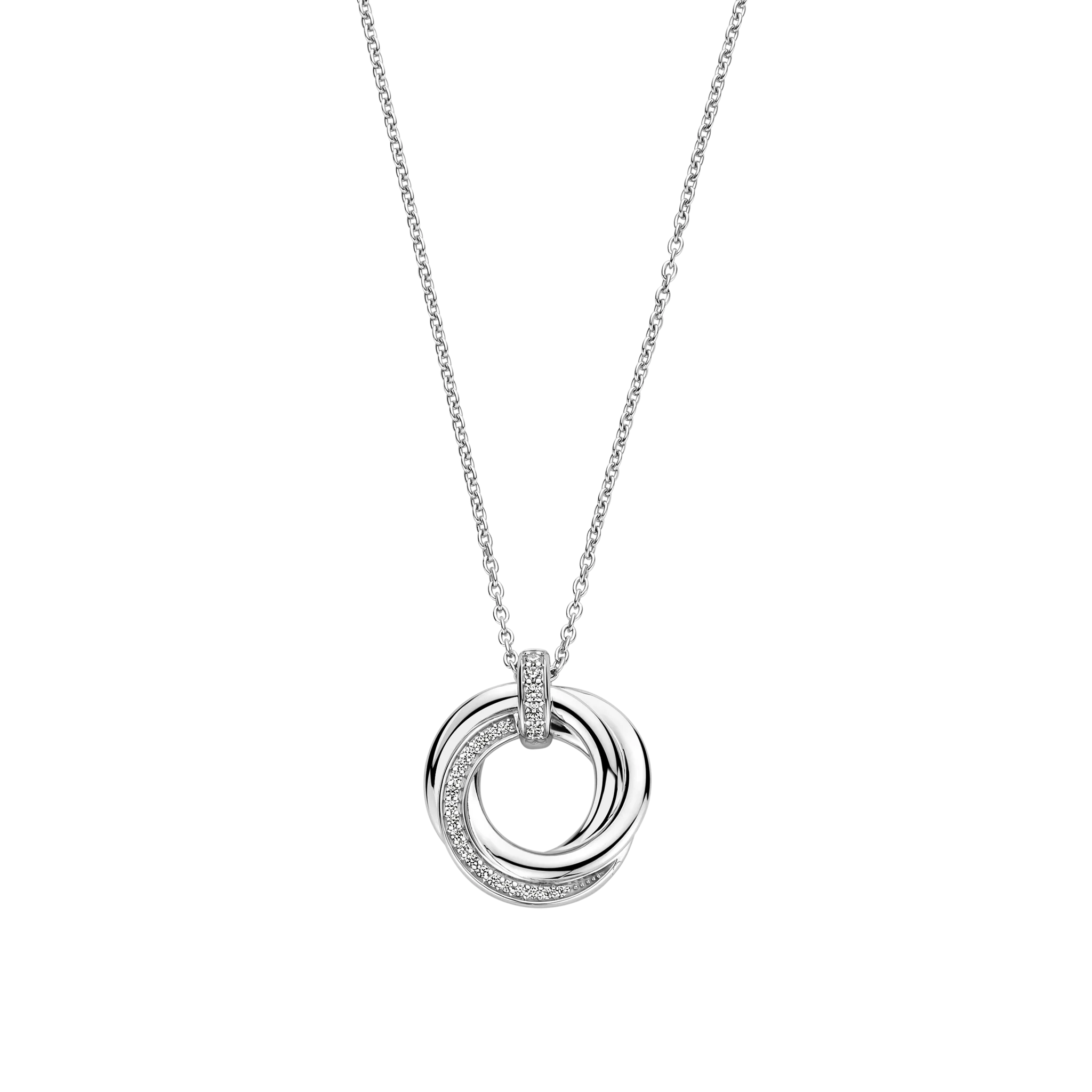 Ti Sento Silver CZ Intertwined Ring Necklace