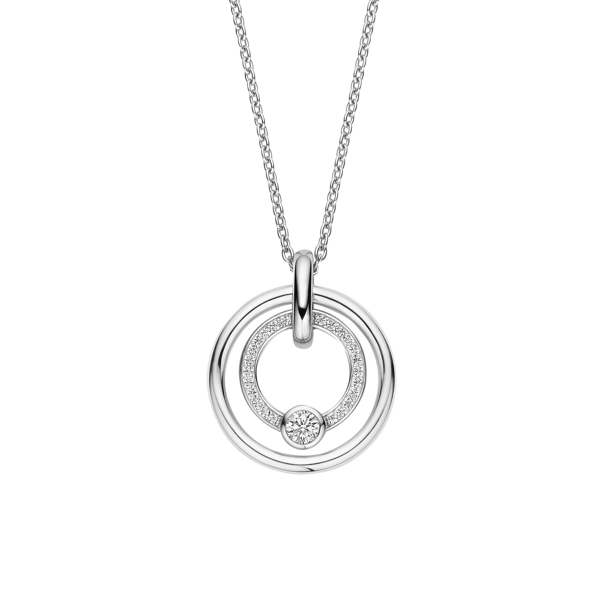 Ti Sento Silver & CZ Double Circle Necklace