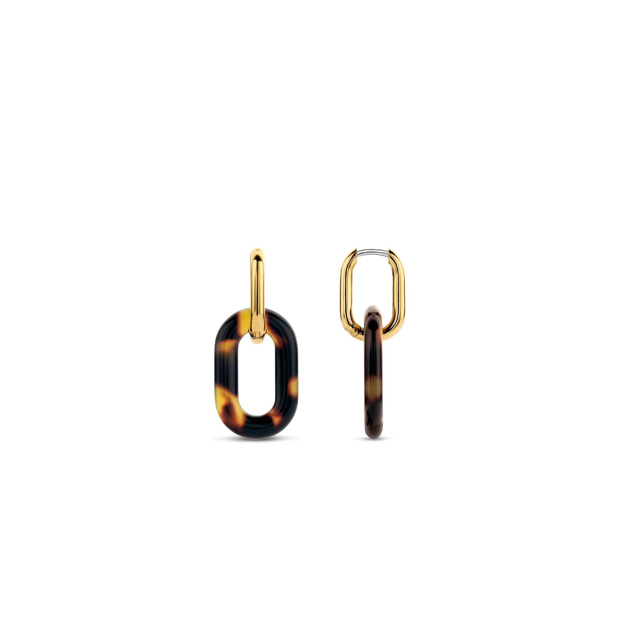 Ti Sento Double Rectangle Hoop Earrings – Gold & Tortoise Shell