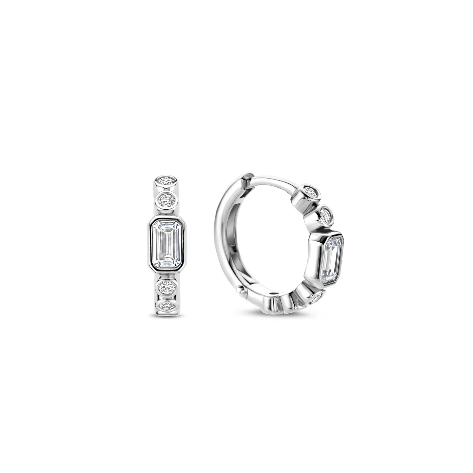 Ti Sento Silver Hoop Earrings with Large CZs