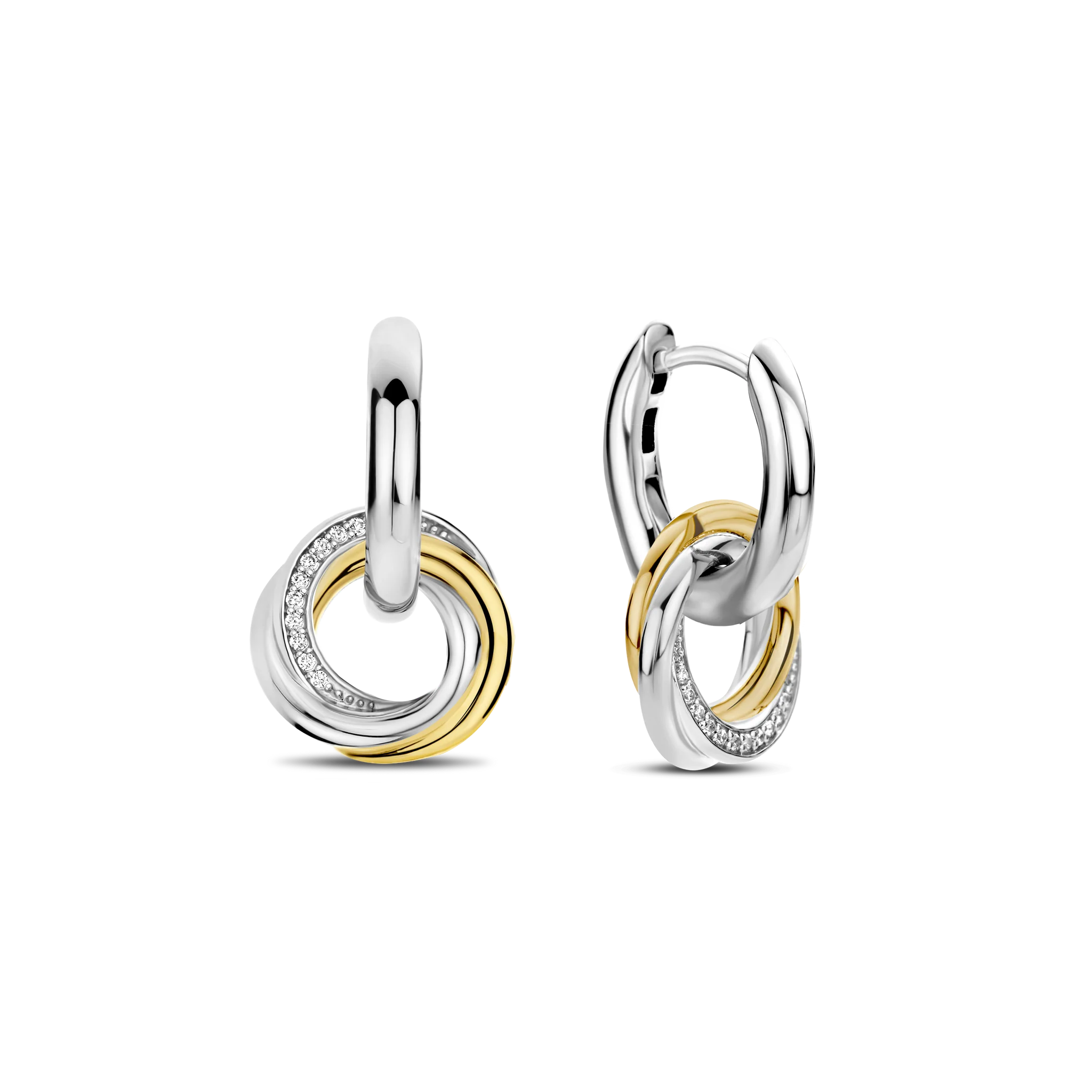 Ti Sento Hoop Earrings with Gold & CZ Circle Drops