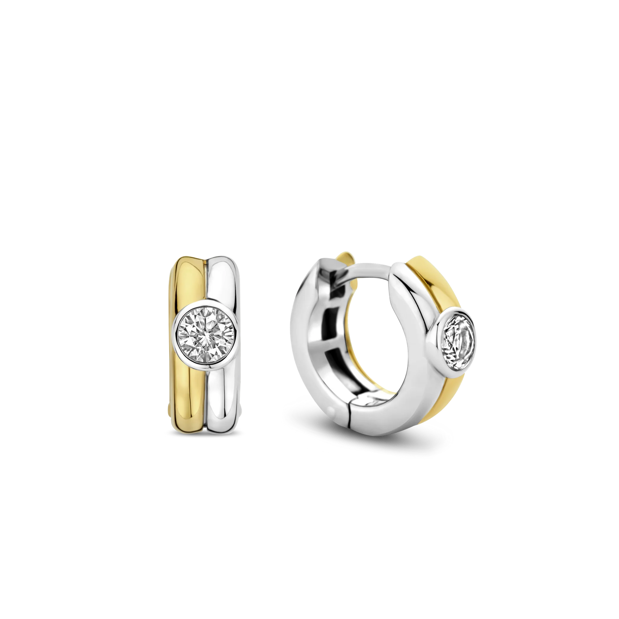 Ti Sento Two-Tone Hoop Earrings with CZ Solitaire