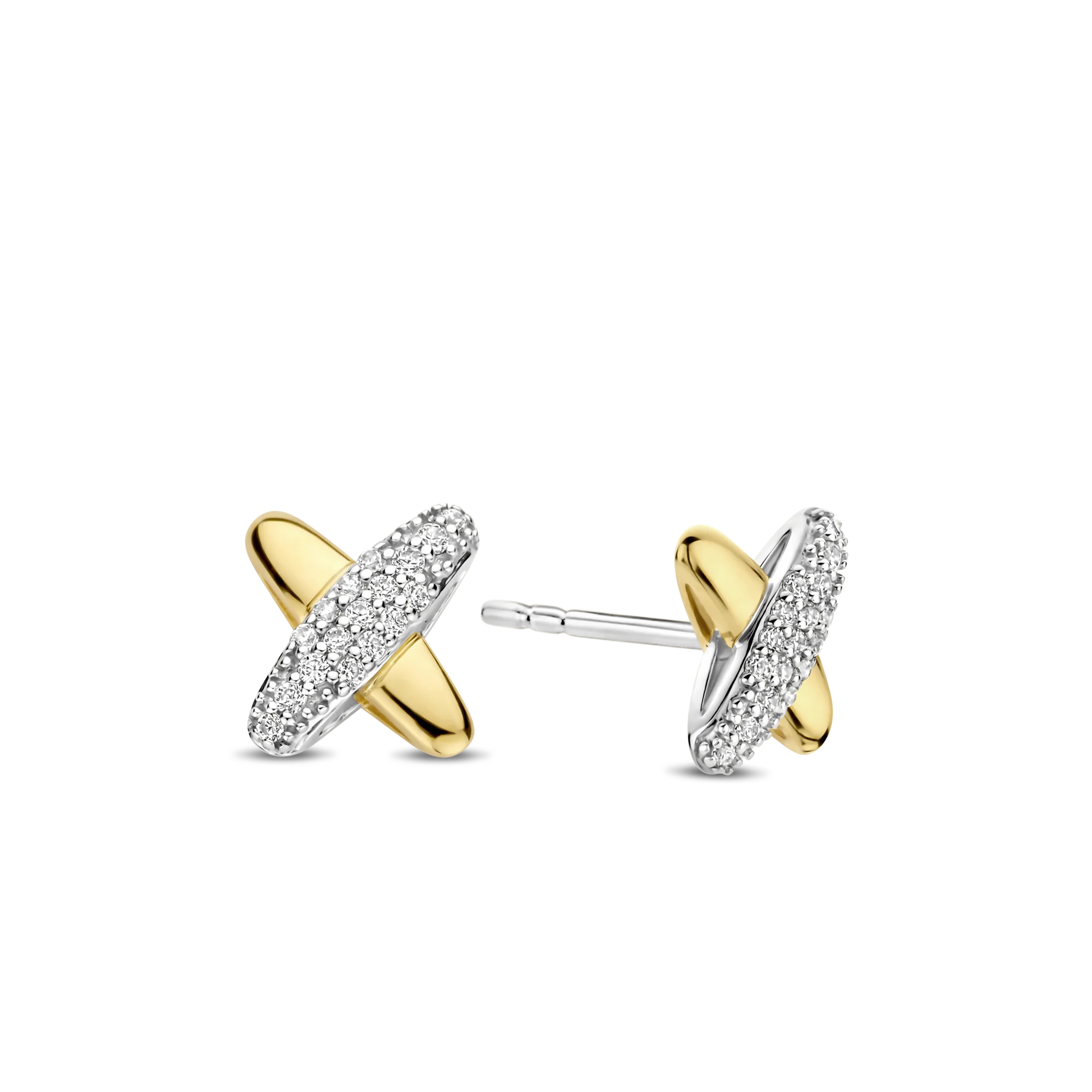 Ti Sento CZ & Gold X Stud Earrings