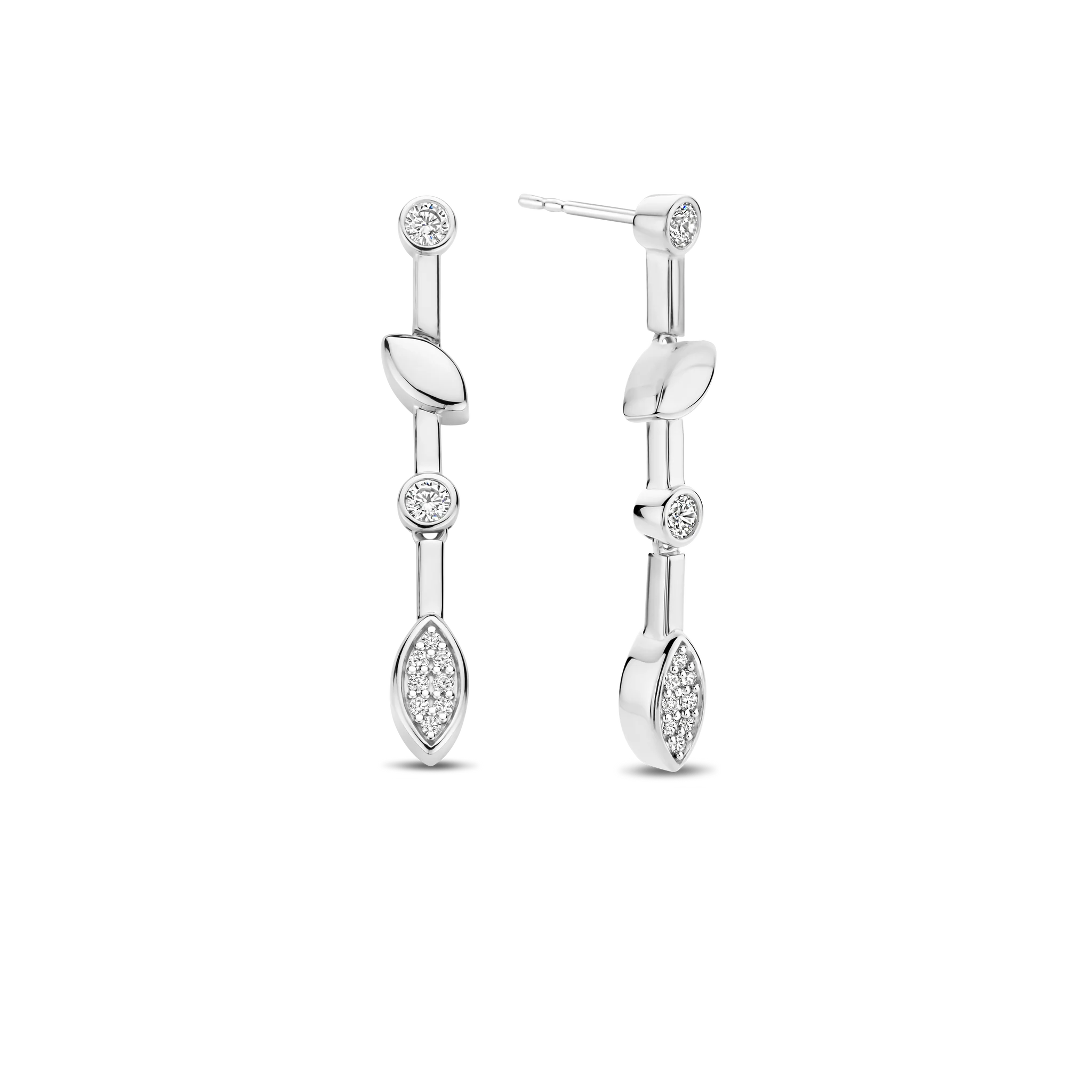 Ti Sento Long Silver & CZ Stud Earrings