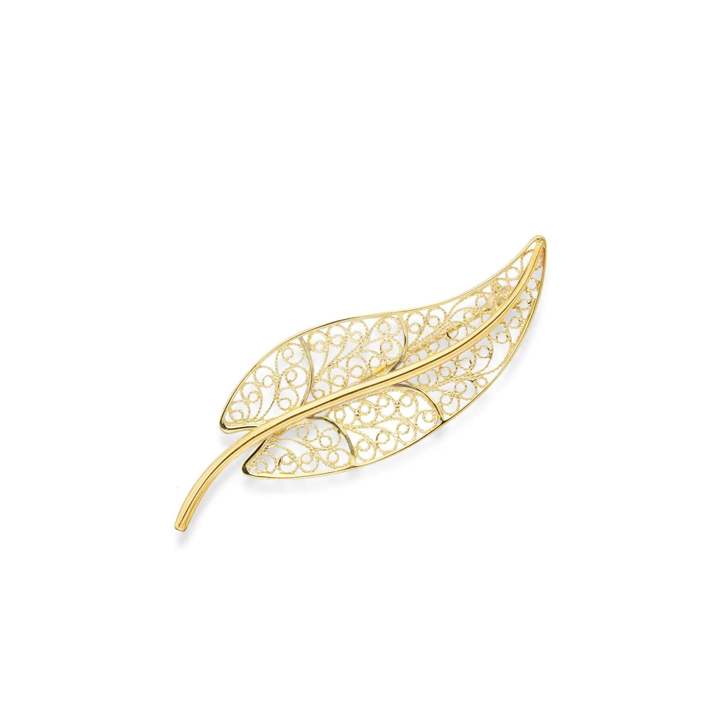 Yellow Gold Filigree Leaf Brooch