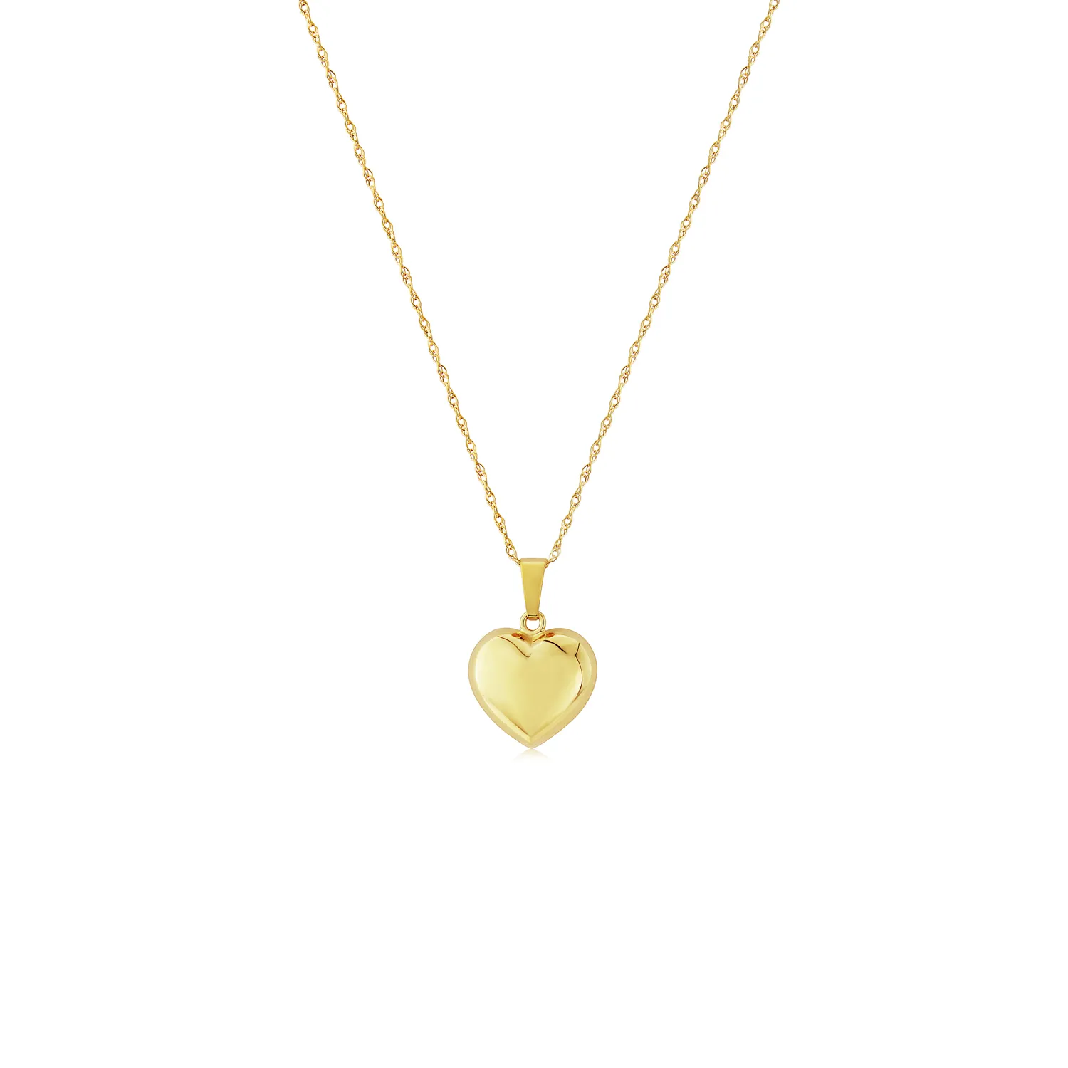 Yellow Gold Puffed Heart Pendant & Chain