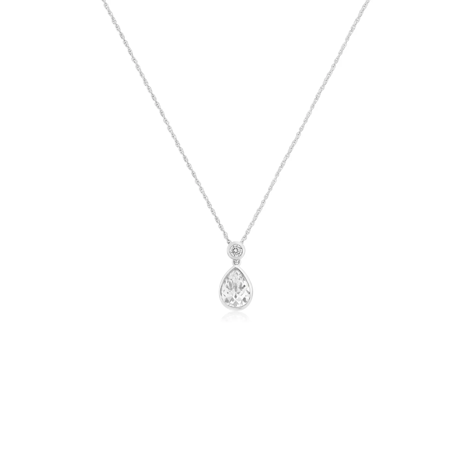 White Gold Teardrop CZ Pendant & Chain