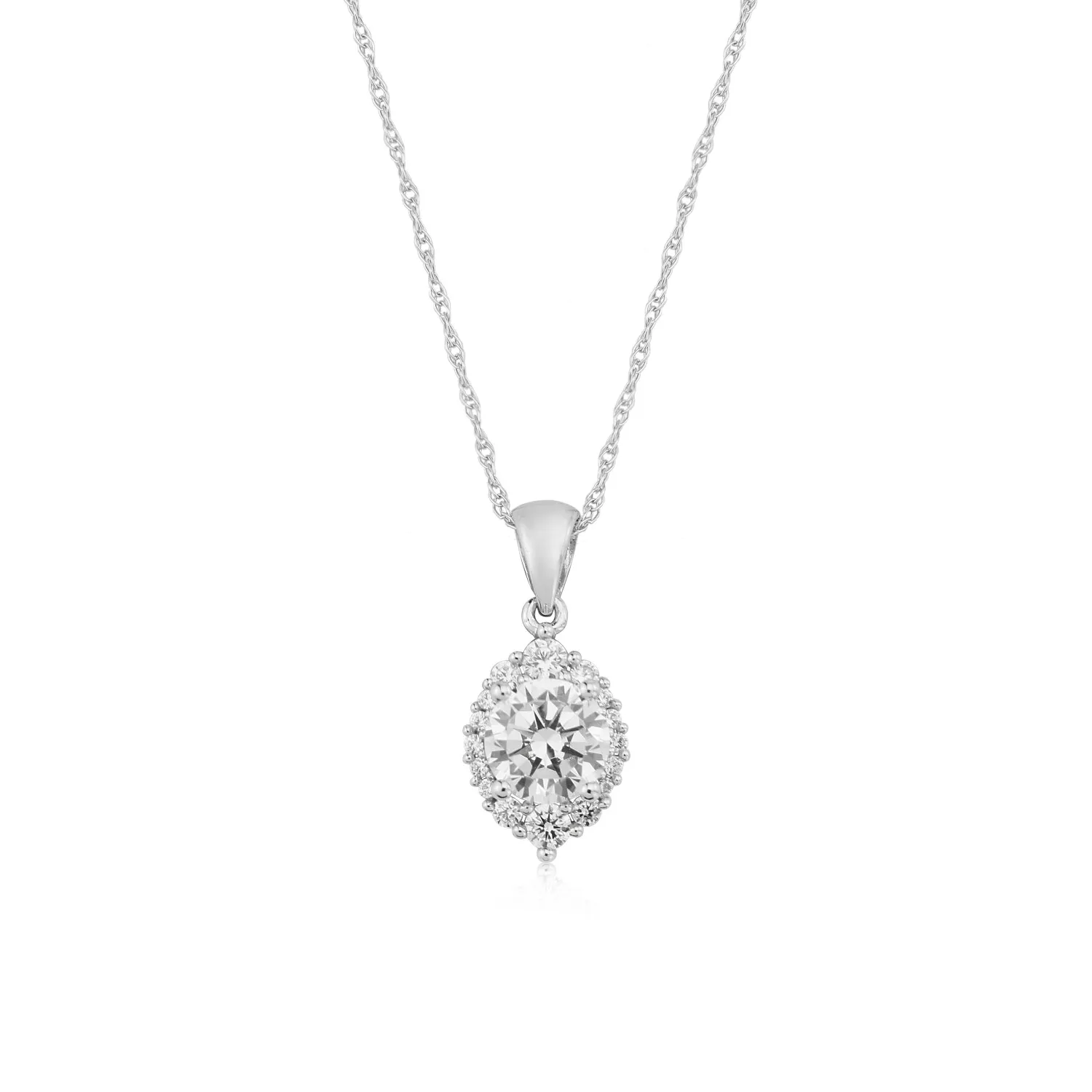 White Gold & CZ Cluster Necklace