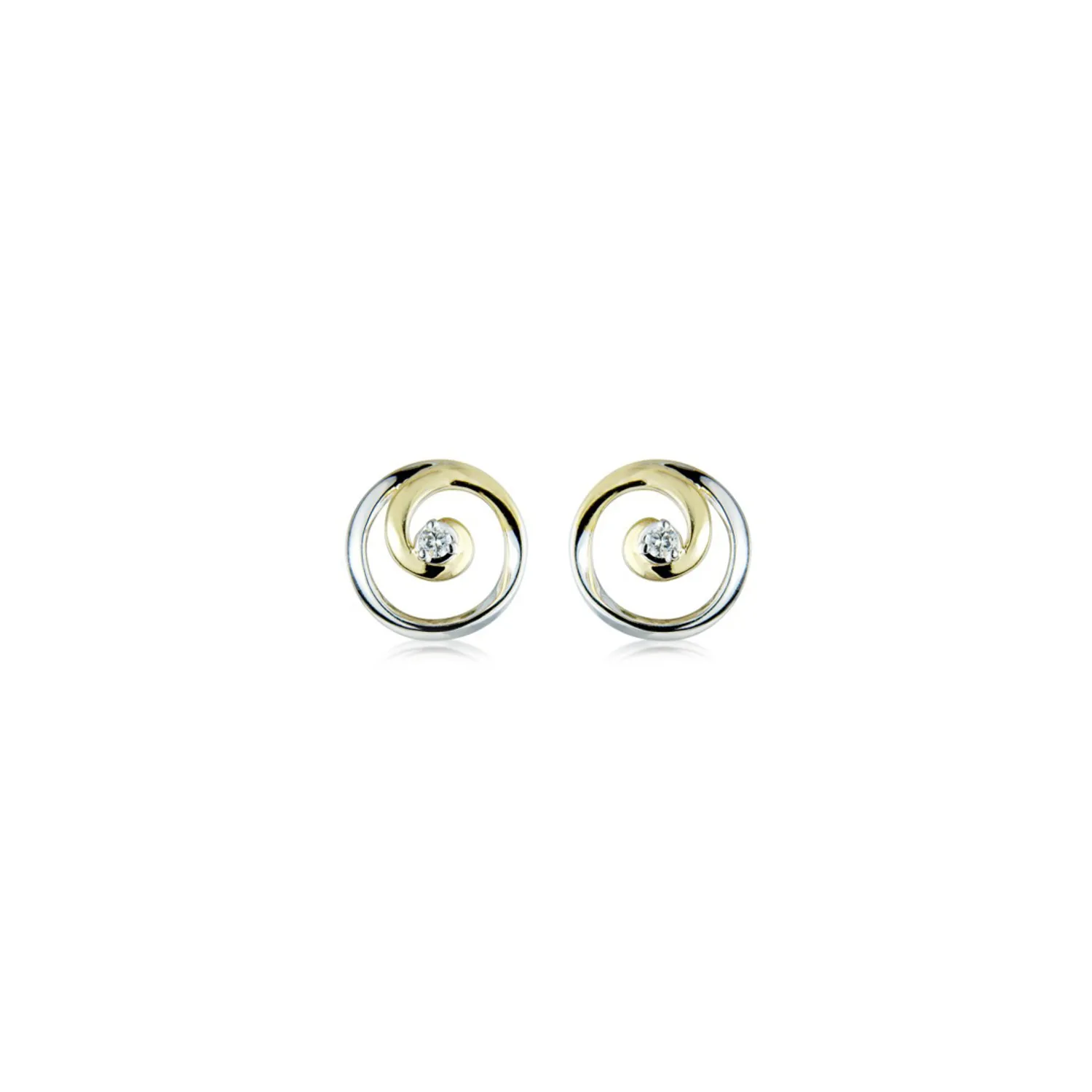 Two-Tone Gold & Diamond Swirl Stud Earrings