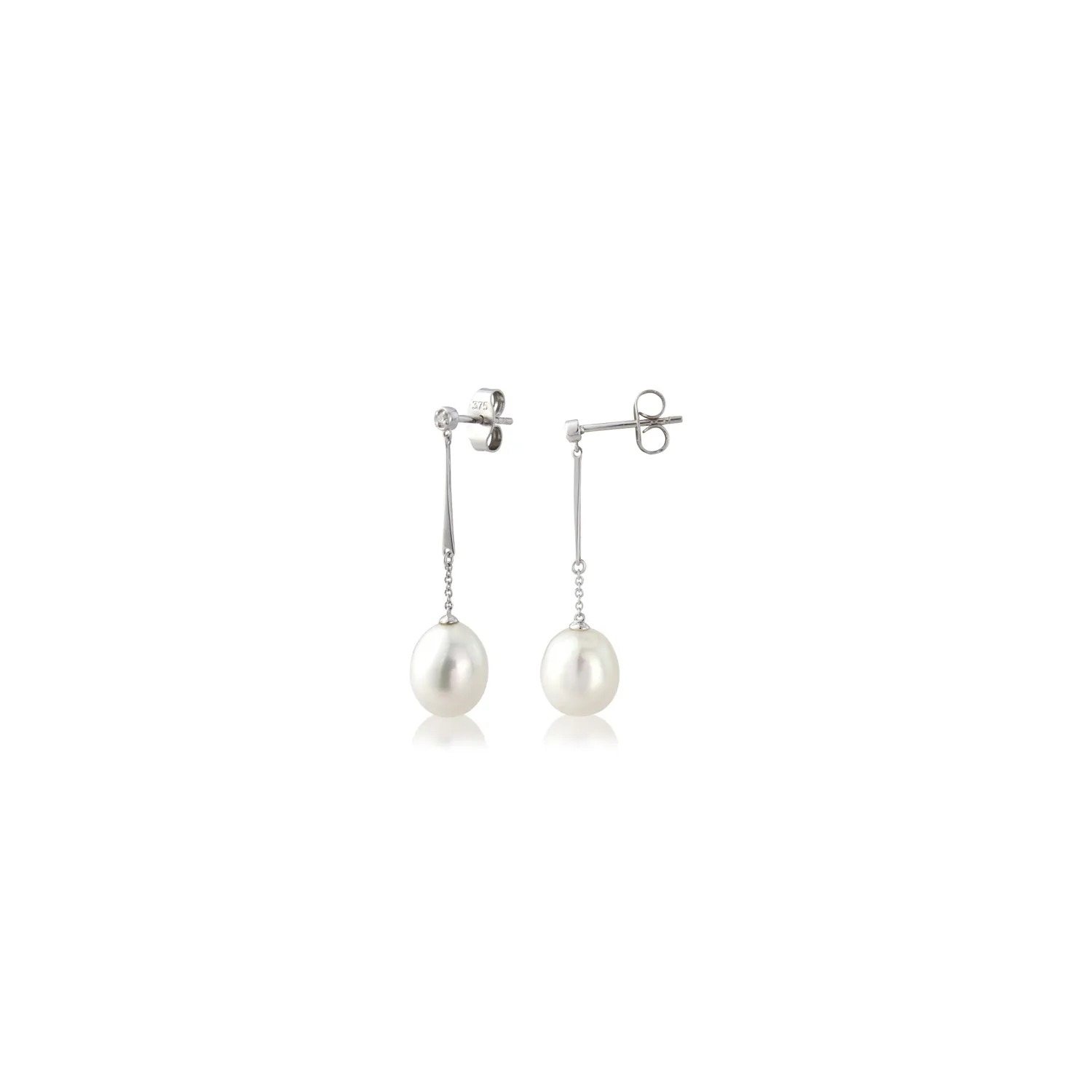 White Gold, Pearl & Diamond Drop Earrings