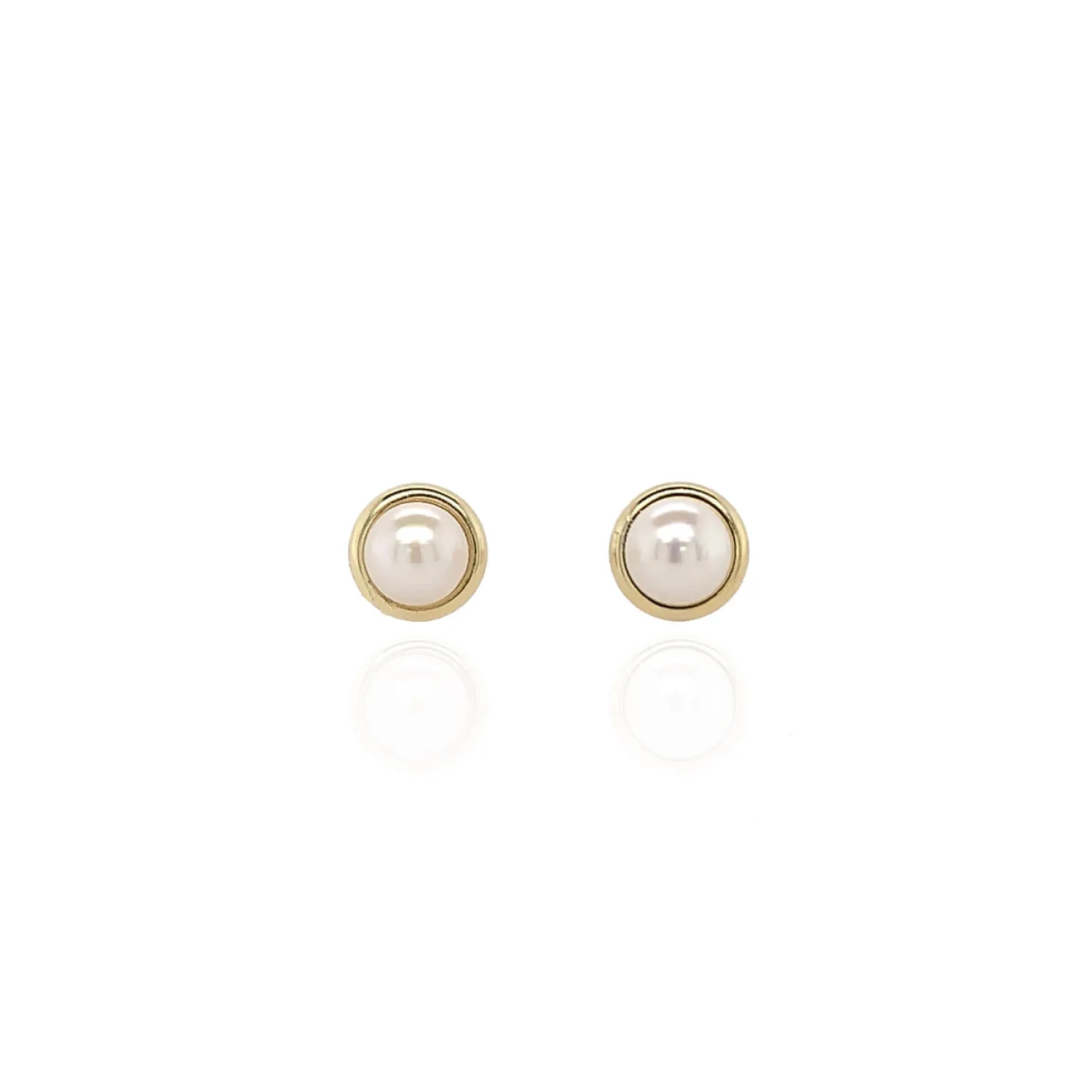 Yellow Gold & Pearl Button Stud Earrings