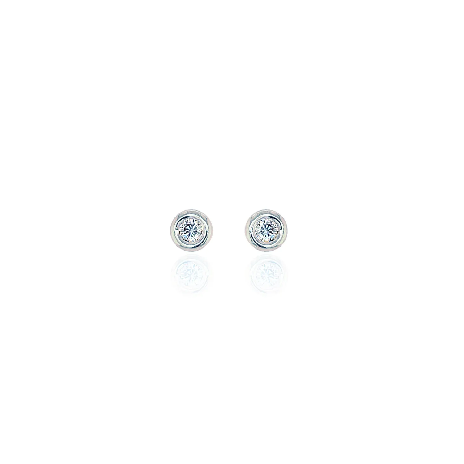 White Gold & CZ Rubover Stud Earrings