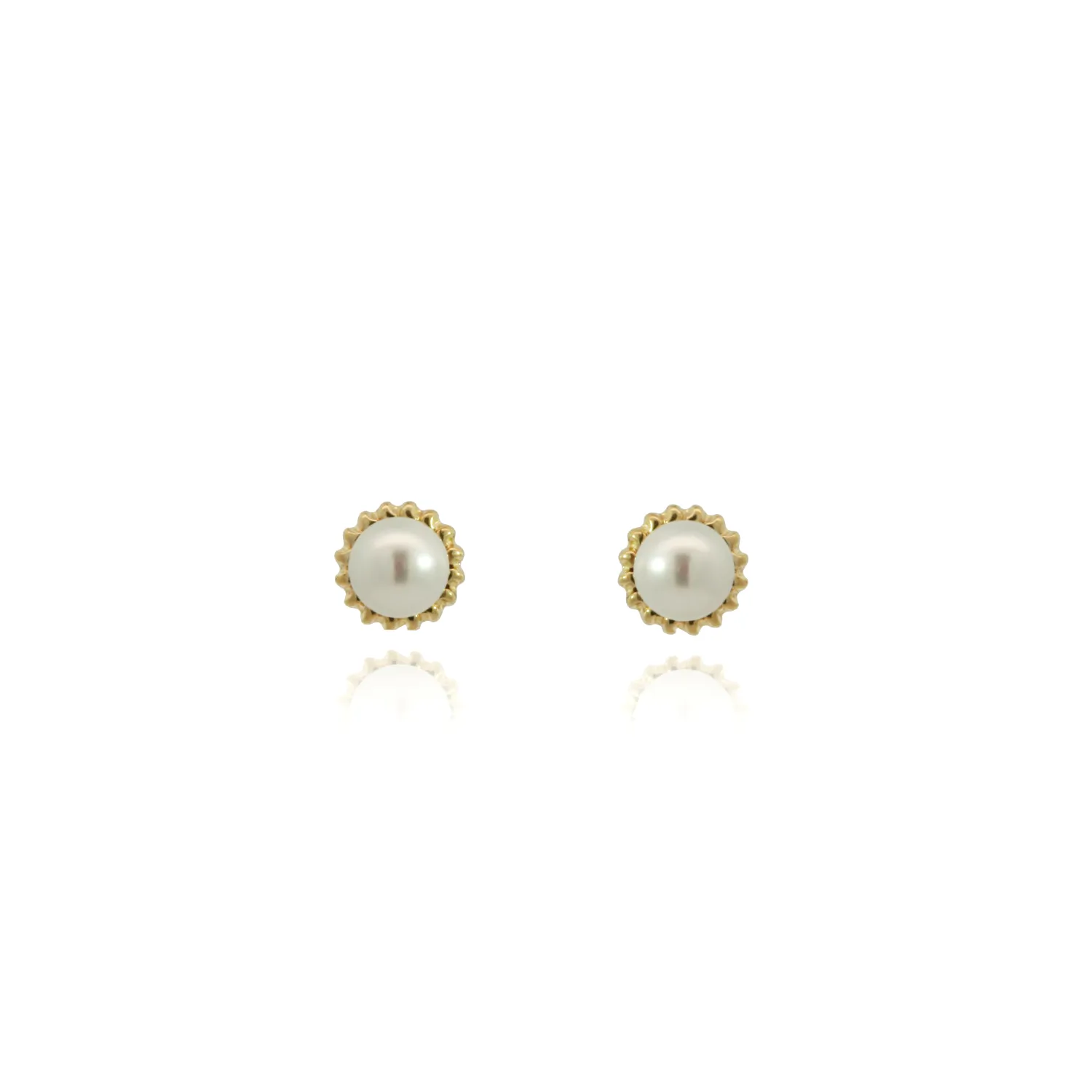 Pearl & Gold Rope Edged Stud Earrings