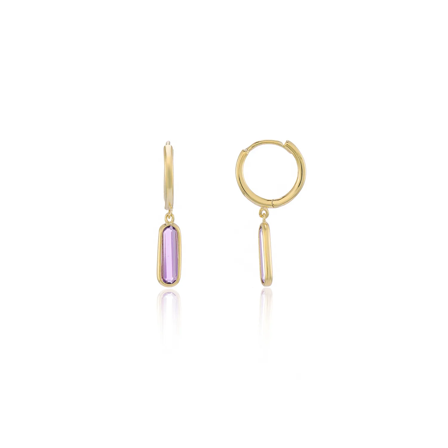 Gold Hoop Earrings with Amethyst Drops