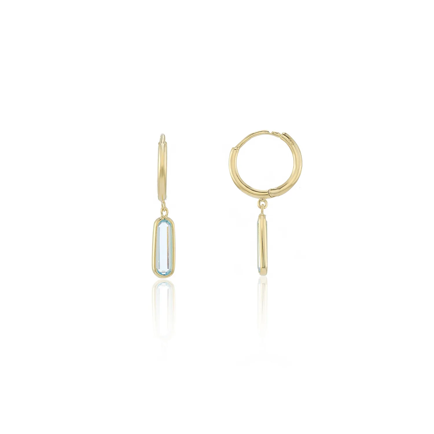 Gold Hoop Earrings with Blue Topaz Drops