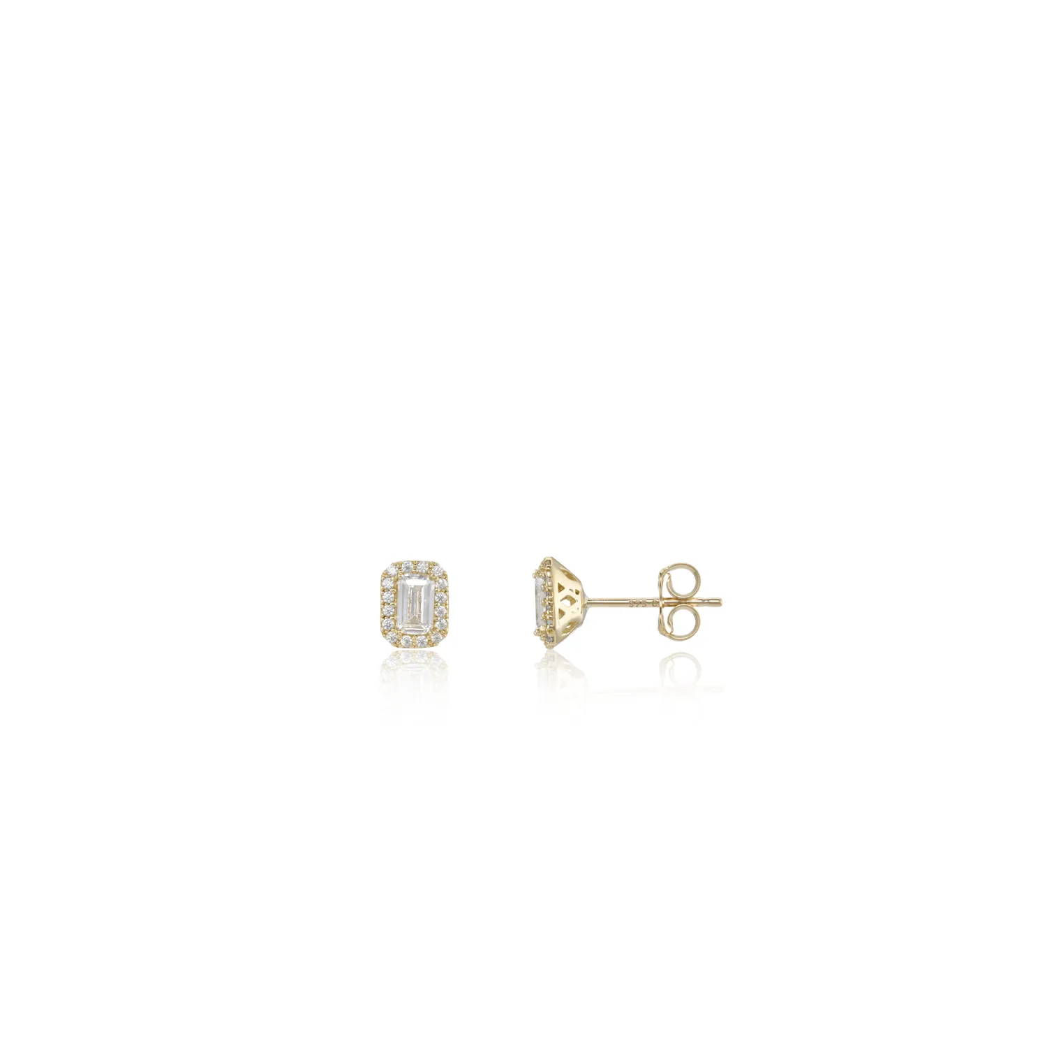 Gold & Emerald-Cut CZ Cluster Stud Earrings