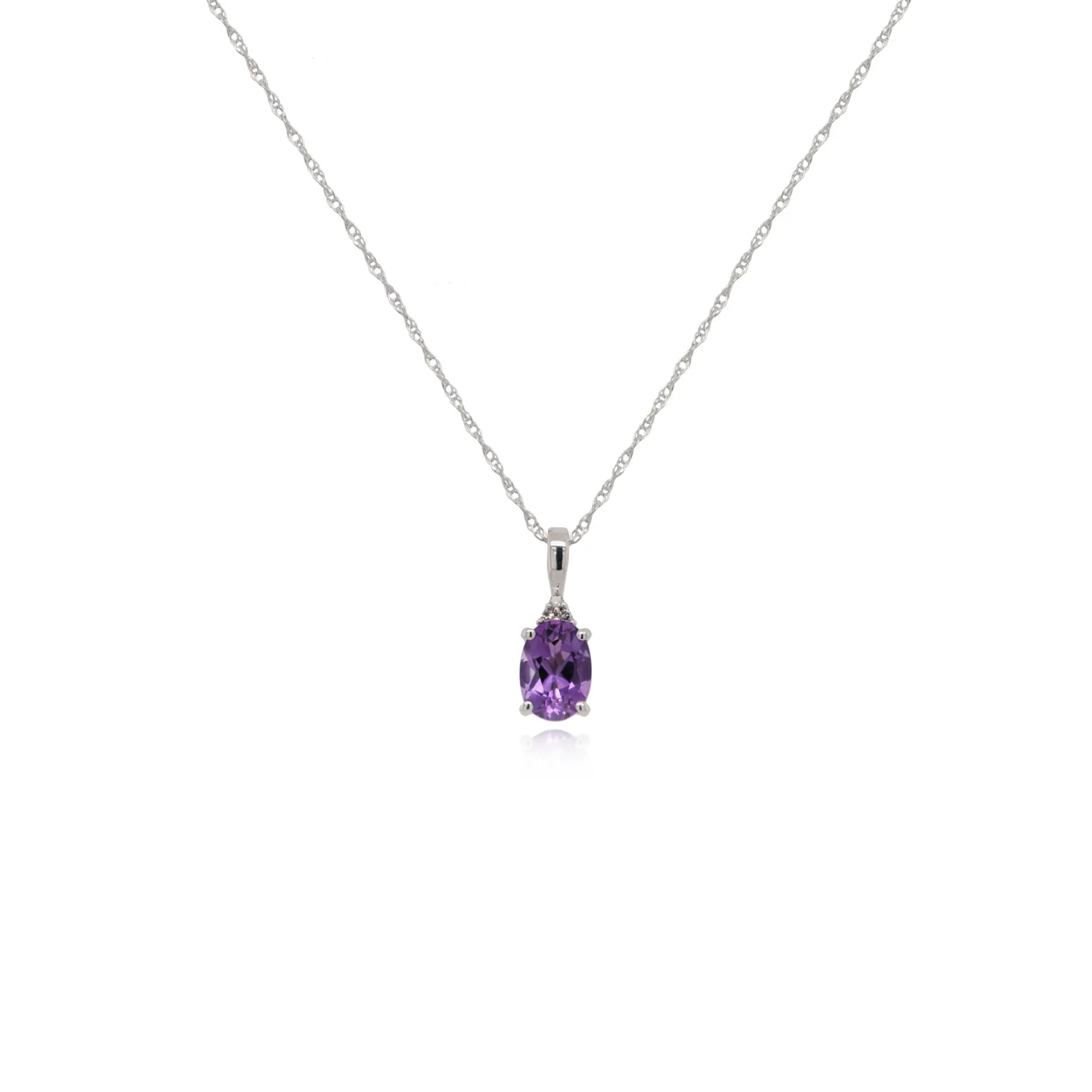 White Gold, Amethyst & Diamond Pendant & Chain