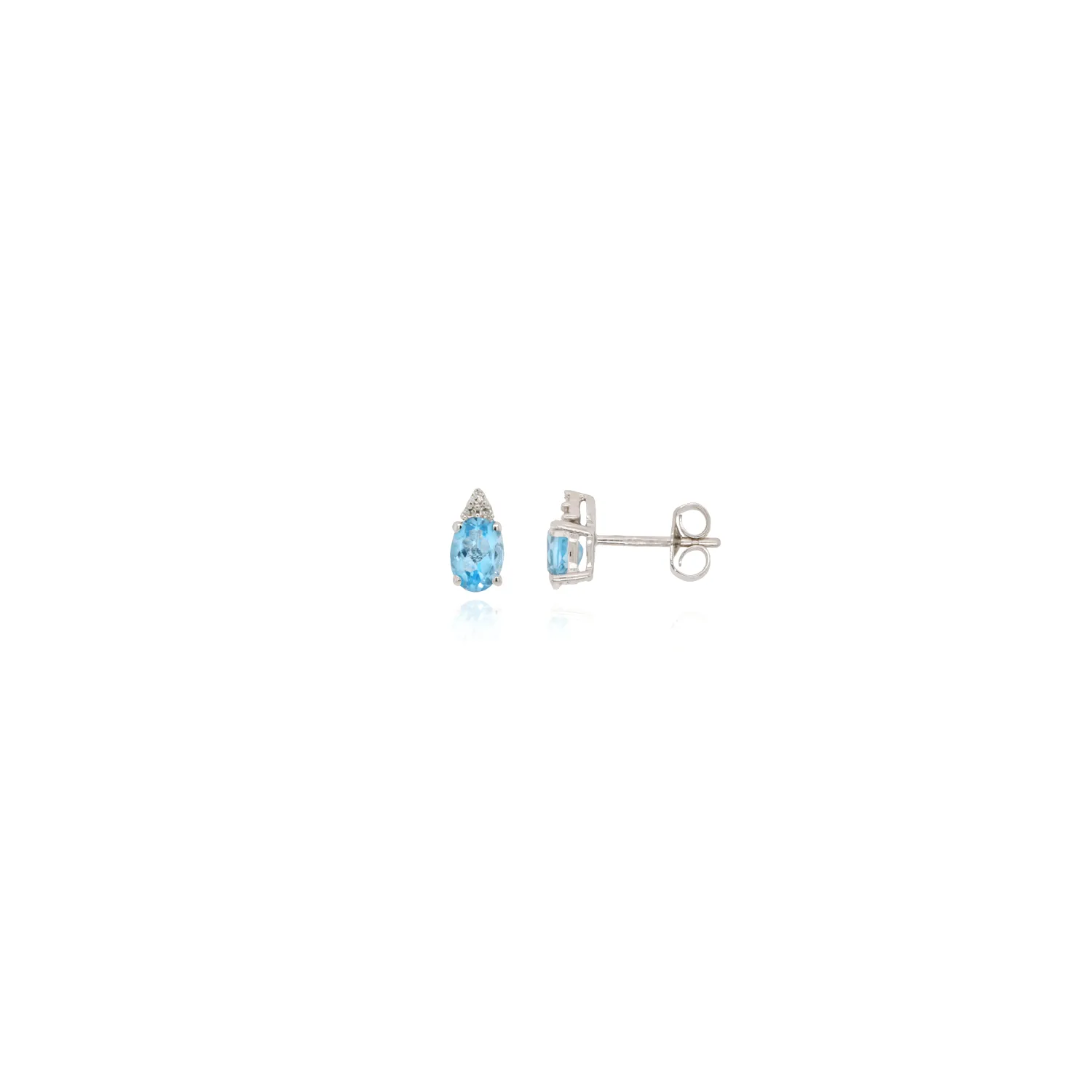 White Gold, Blue Topaz & Diamond Stud Earrings