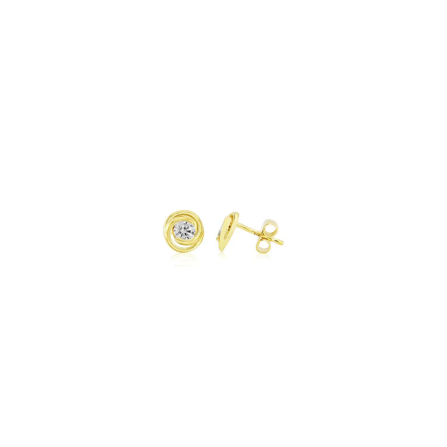 Yellow Gold & CZ Swirl Stud Earrings