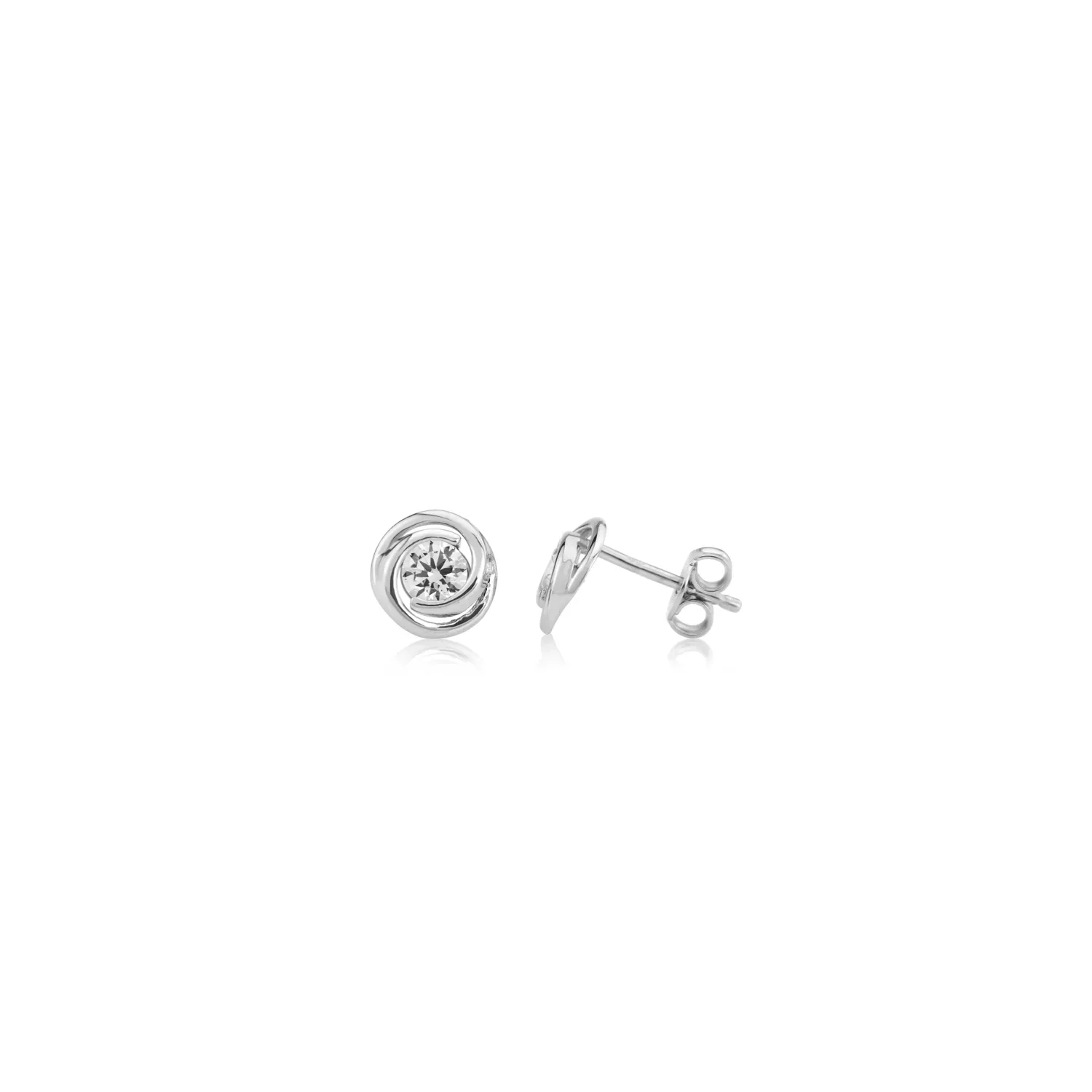 White Gold & CZ Swirl Stud Earrings