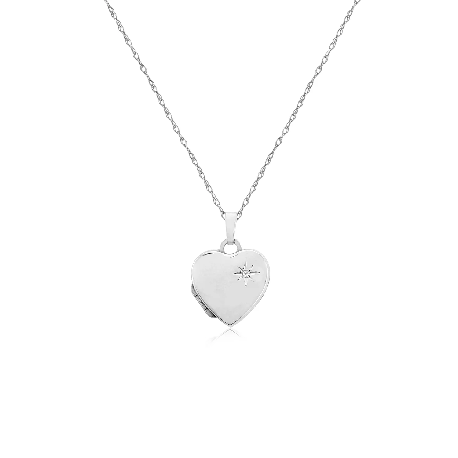 Silver & Diamond Heart Locket & Chain