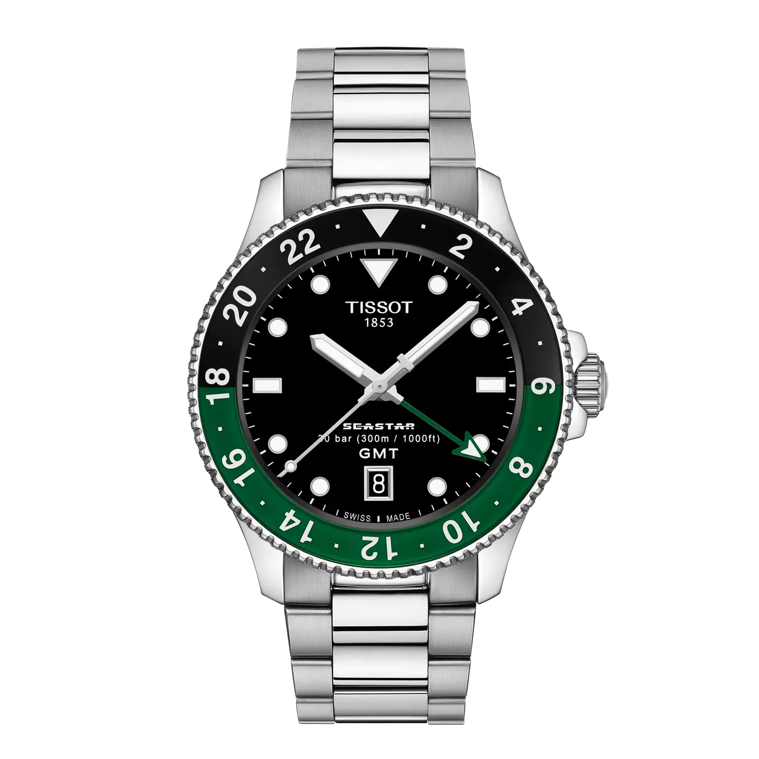 Tissot Seastar 1000 Quartz GMT Stainless Steel Watch - Black & Green