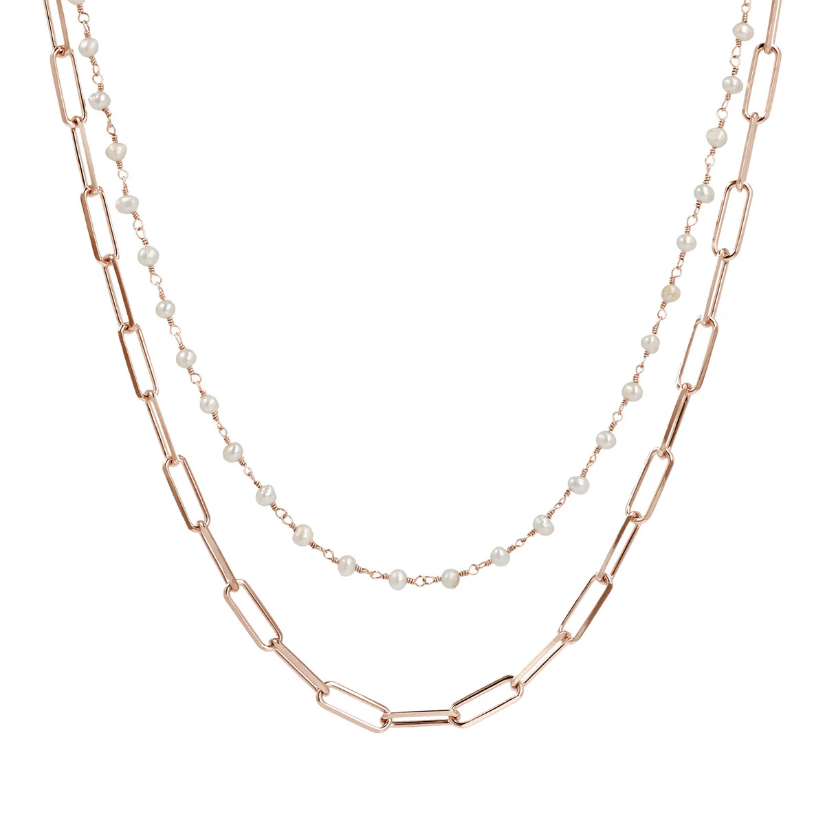 Bronzallure Double Strand Necklace - Link Chain & Pearl Chain