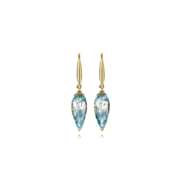 Yellow Gold & Blue Topaz Drop Earrings