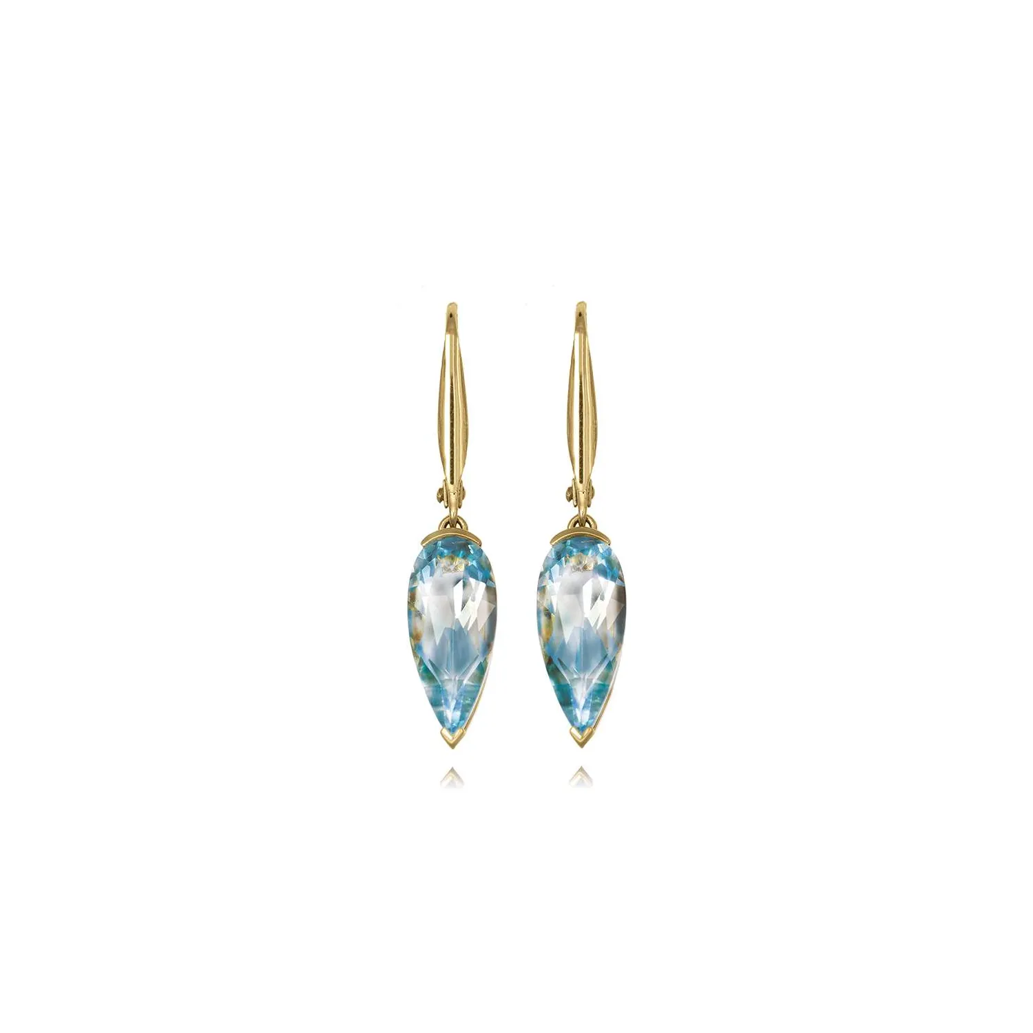 Blue Topaz & Yellow Gold Pear Drop Earrings