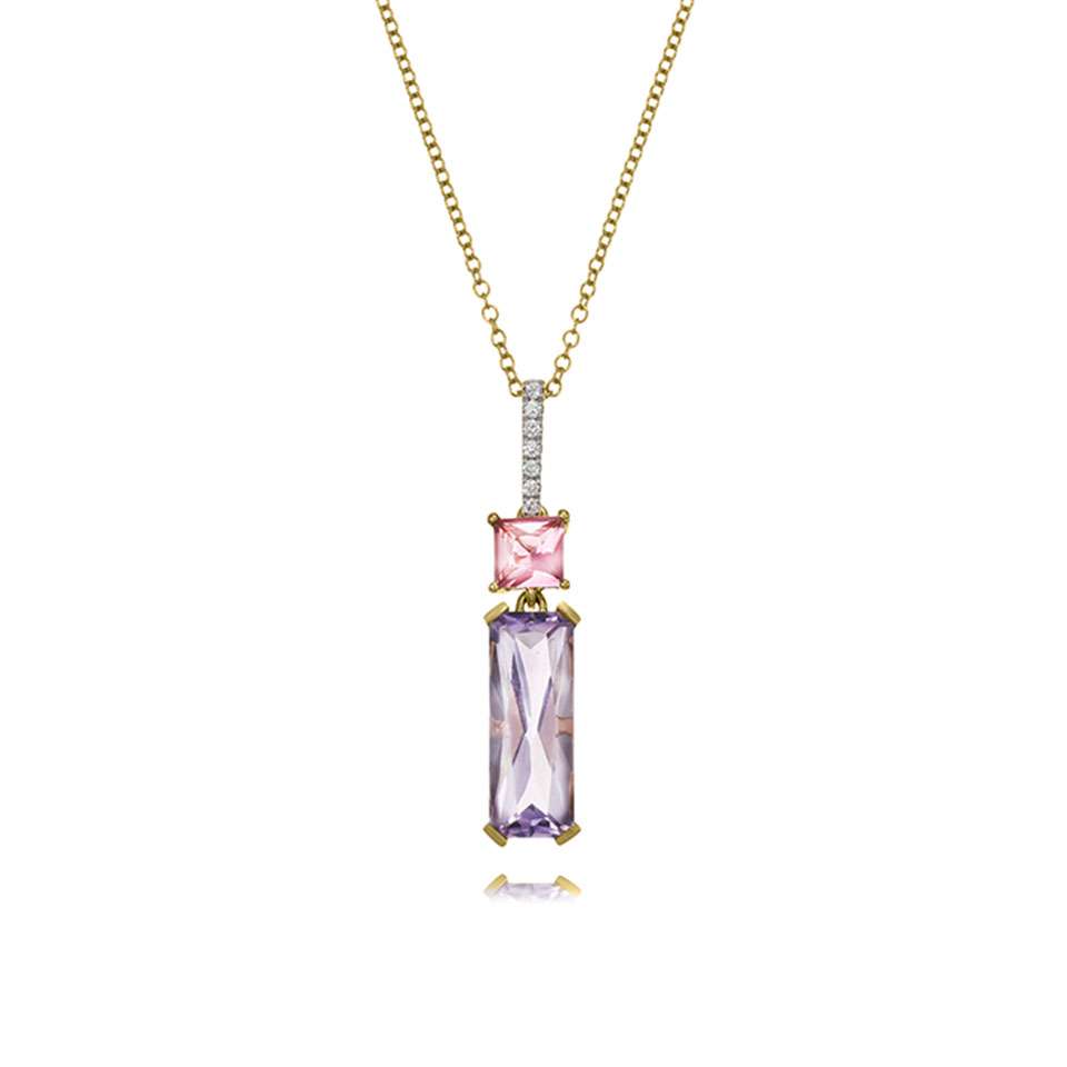 Tourmaline, Amethyst & Diamond Drop Pendant & Chain